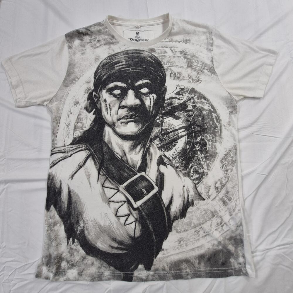 Disney Pirates Of The Caribbean Shirt Mens Medium White Jack Sparrow Graphic Tee